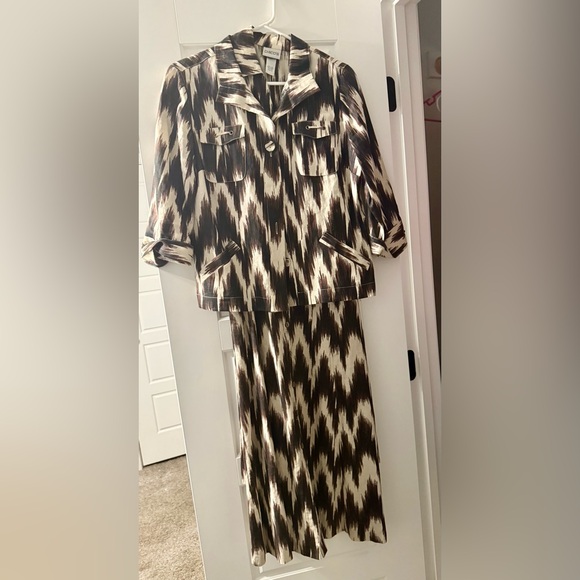 Chico's Dresses & Skirts - Chico's Linen Jacket and Dress Set in Brown and Cream